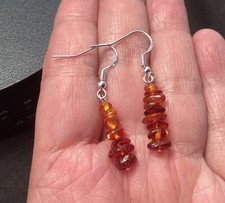 Sterling Silver Amber Chip Beaded Hook Dangle Earrings