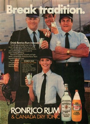 1982 Ronrico Num and Canada Dry Tonic Vtg Print Ad - Baseball, Break Tradition