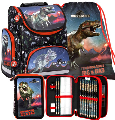 Dinosaurier Schulranzen Set 3in1 Ranzen Federmäppchen Turnbeutel mit Dinosaurier