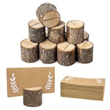 24Pcs Rustic Wood Place Card Holders and 30Pcs Kraft Table Name Place Cards, ...
