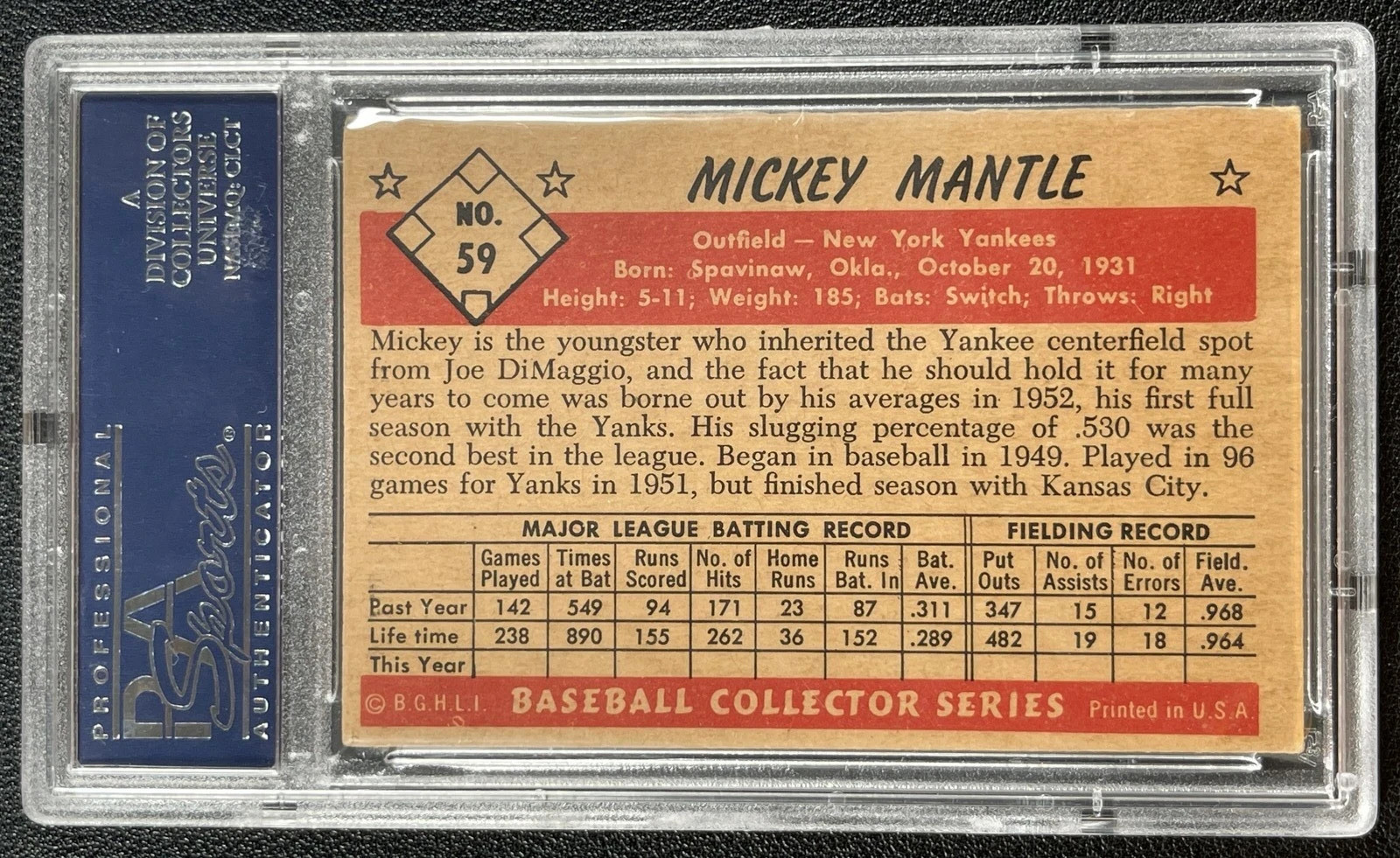 MICKEY MANTLE PSA 4.5 1953 BOWMAN COLOR #59 YANKEES view 4