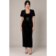90s Goth Glam Black Velvet Maxi Dress Size 8 Dark Romantic Formal Evening