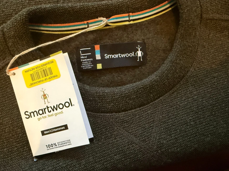 SMARTWOOL Hudson Train Crew Sweater in Military Olive NWT NEW Large Men's - Image 3 of 4