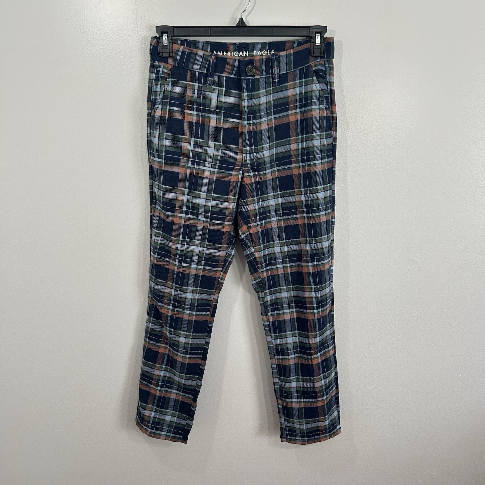 American Eagle Pants Women’s Size 6 High Rise Trousers Stretch Blue Plaid