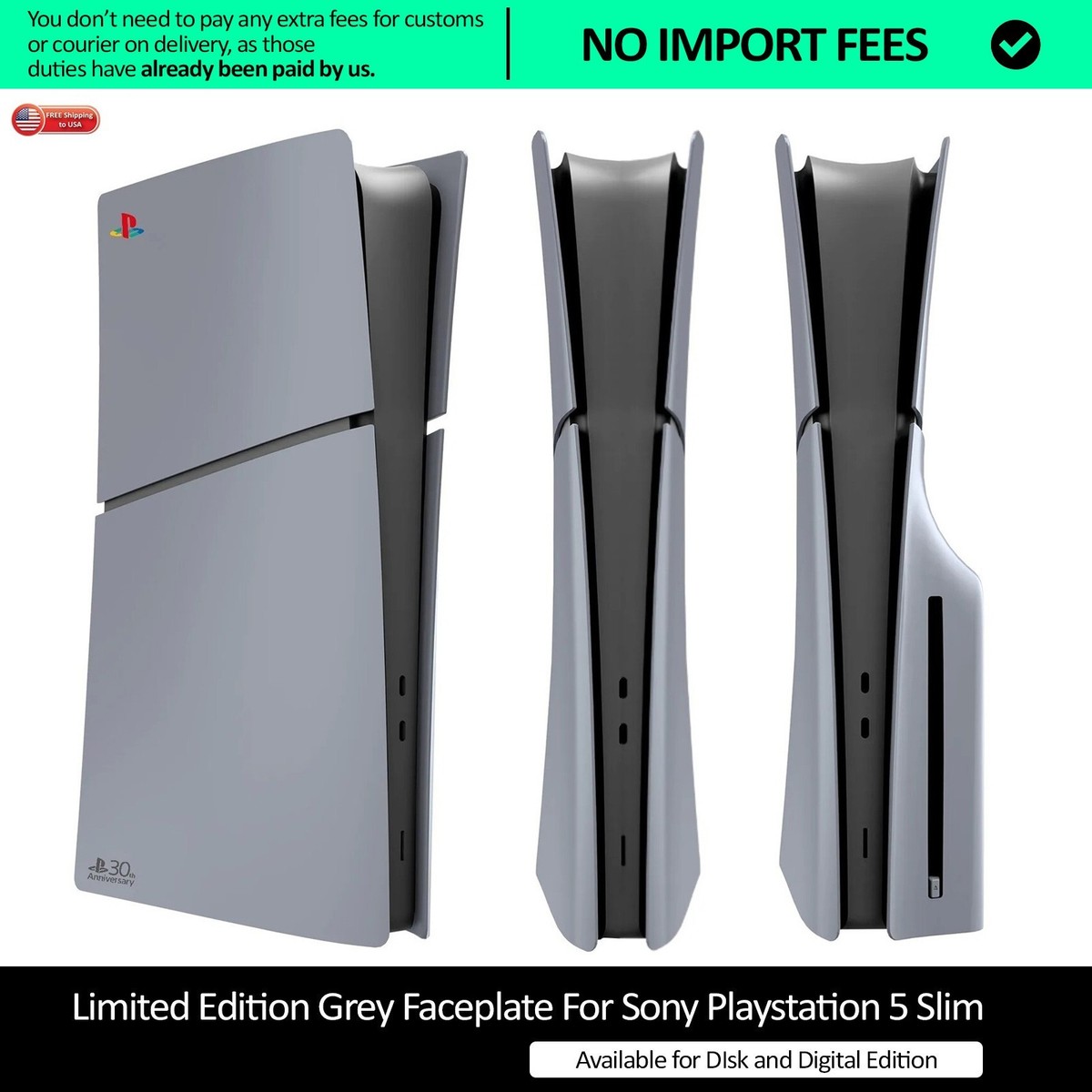 Grey PS5 Slim Faceplates 30th Anniversary Replacement For SONY