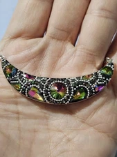 CRESENT SHAPE NECKLACE  COVERED IN IRIDESCENT CRYSTALS 925 SILVER 18 "