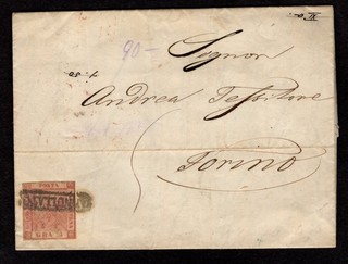 TWO SICILIES 1860 5G ON FOLDED LETTER NAPLES TO TORINO W/ CONTENTS