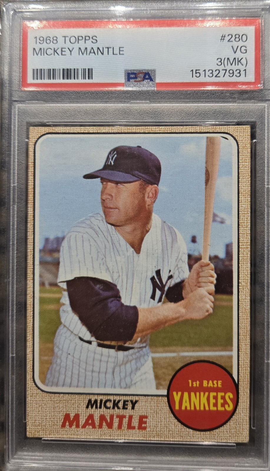 1968 Topps - Mickey Mantle #280 Psa Vg 3(mk)