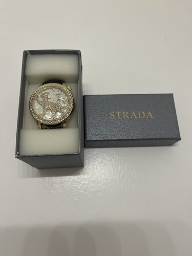 Strada Genoa Quartz Woman’s Dress Watch 40mm Gold Case Black Leather Strap
