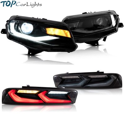 VLAND LED Headlights + Smoked LED Tail Lights For 2016-18 Chevrolet Chevy Camaro