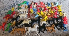 Huge Vintage Lot Of 70 Cowboys and Indians Horses Plastic Action Figures