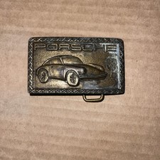 Vintage 60s-70s Porsche 911 Solid Brass Belt Buckle Sports Car