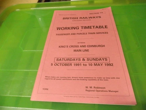 1991/2 British Rail Passenger Working Timetable YA Sat/Sun-Kings Cross/Edinburgh