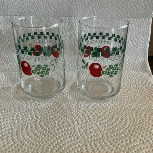 Corelle Farm Fresh Juice Glasses Set Of 2 Country Themed Apples Green Red H