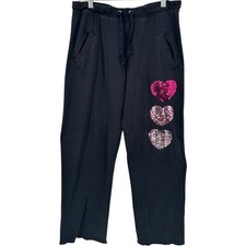 VTG y2k Women's Black Victoria's Secret PINK Sequin Heart Wide Leg Sweatpants S