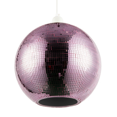 Glänzende Disco Mosaik Kugel in leuchtendem Rosa verspiegelt gefliest Retro Style von Happy H...