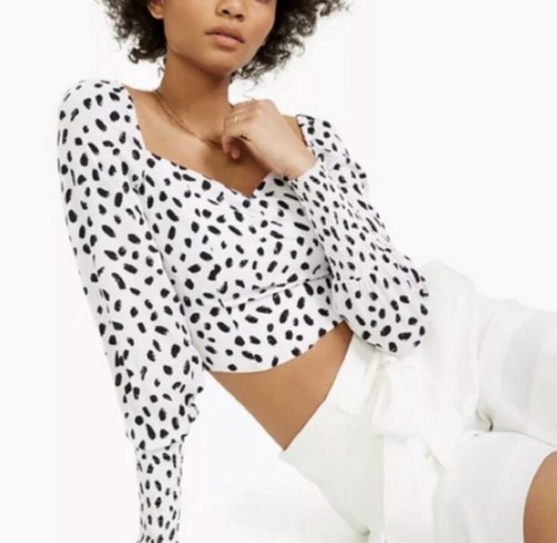 NWT Bar III Camila Polka Dot Ruched Crop Top Womens Size Large Long Sleeve  | eBay