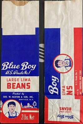 1940s-1950s Blue Boy Large Lima Beans Bag U.S. Grade No.1 Red/Blue/White USA Bag