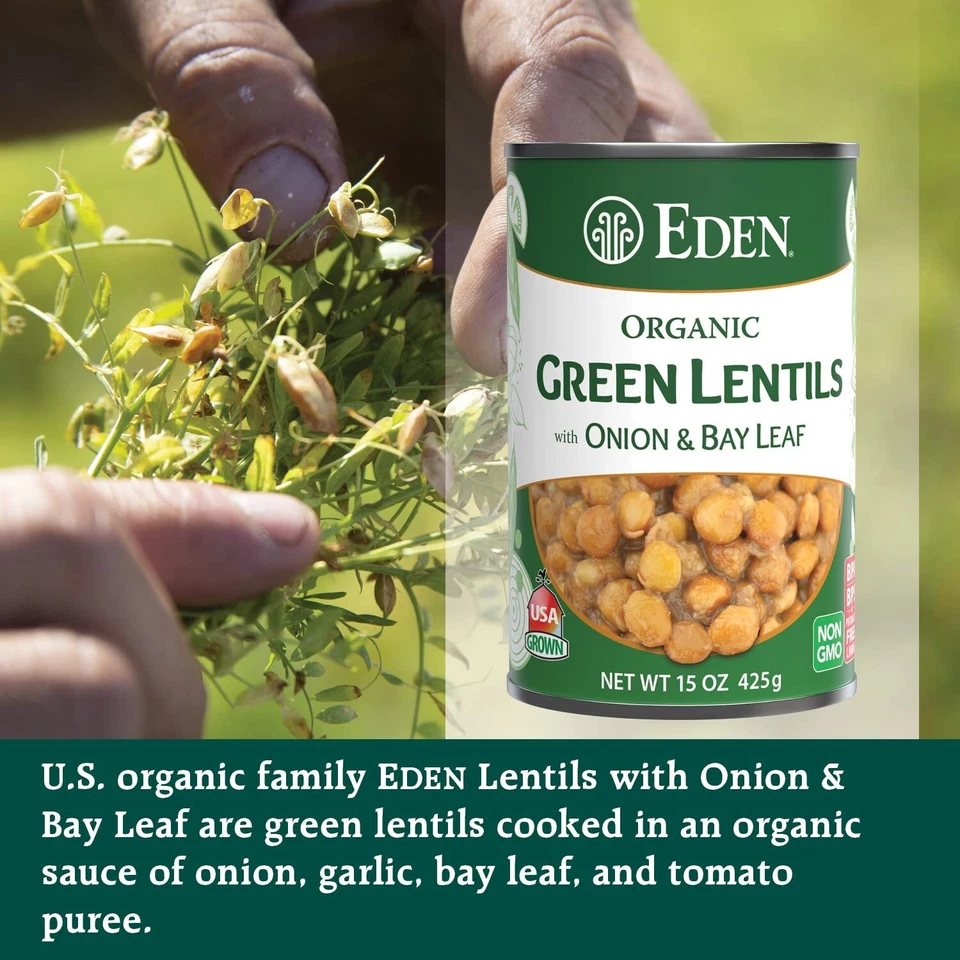 Eden Organic Green Lentils with Onion & Bay Leaf, 15oz Can (6-Pack) - Non-GMO - Image 3 of 4