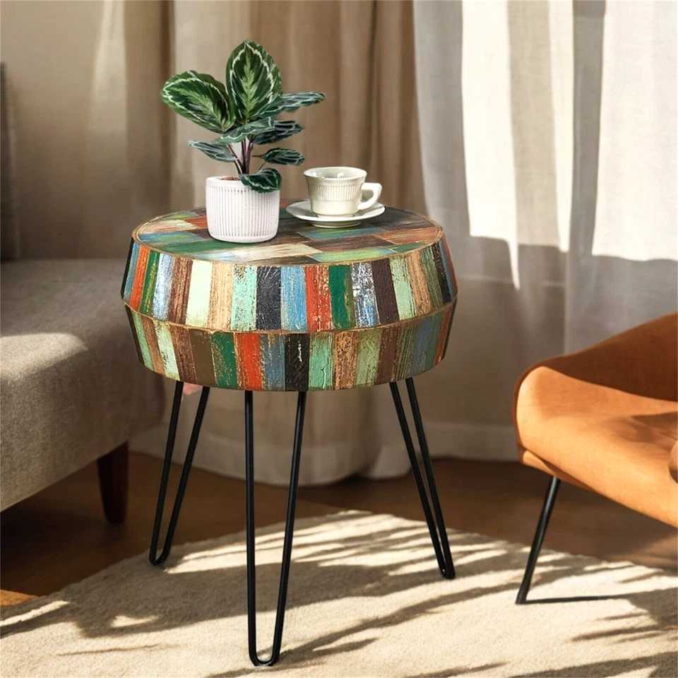 GREENAGE Reclaimed Wood End Table Side Table Nightstand Round 3D Round 23.5" H - Image 3 of 4