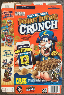 EMPTY Cap'n Crunch Peanut Butter Free Figurine Offer Cereal Box Quaker FLAT 2020