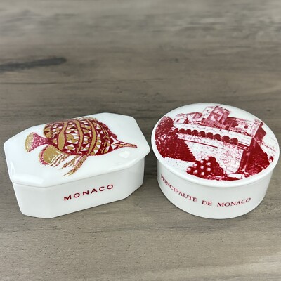 Porcelaine de Monaco Creation Rozewicz 2 Trinket Boxes Palais & Butterfly Fish