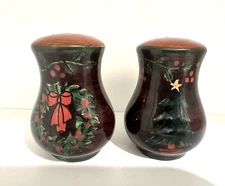 2002 Lang & Wise Holiday Christmas Wreath and Tree Salt & Pepper Shakers