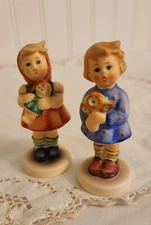 Vintage 2 Goebel Hummel Girl Figurines  239/B With Doll  239/A  With Flowers 