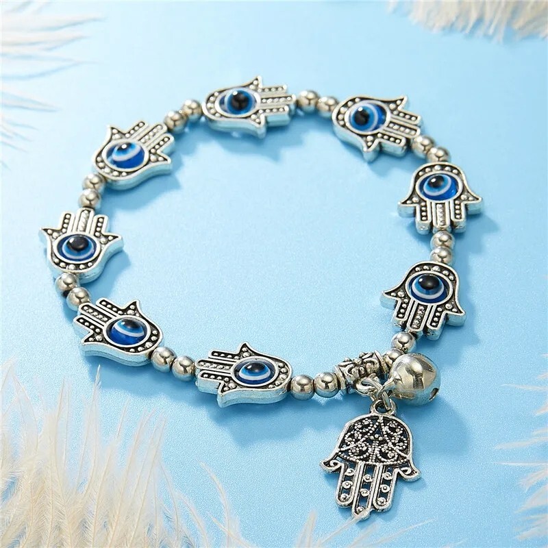 Cavigliera In Argento Sterling 925 Con Ciondoli – Occhio Di Allah, Mano Di Fatima, Farfalla, Croce, Nodo Celtico O Cuore (Regolabile 22,8-28 Cm)