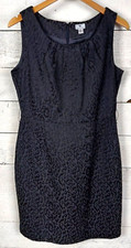 Worthington Sheath Dress Womens 12 Black Pleated Textured Animal Print Career