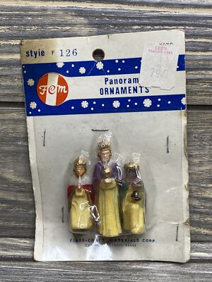 Vintage Fibre-Craft Materials Panorama Ornaments 3 Wise Men Figures 2  A1