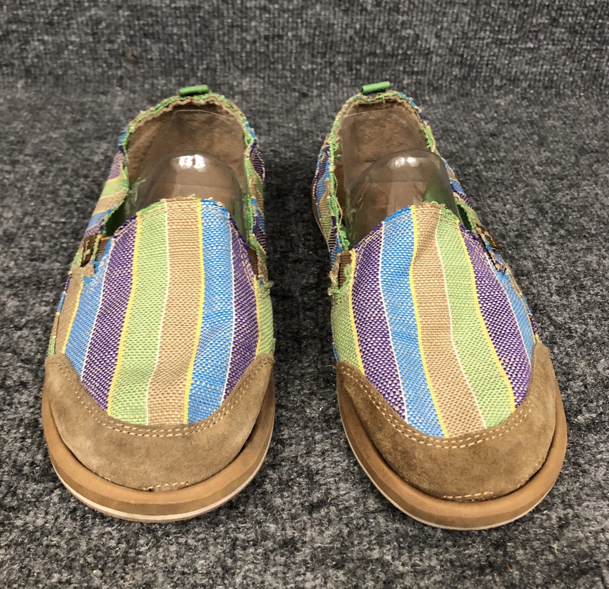 SANUK Colorful Striped Canvas W/Leather Loafers Flats Sandals Sz 7