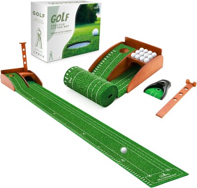 Putting Green Indoor Outdoor Mat: Golf Putting Mat with Durable Solid Wooden Bas