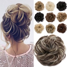 Large THICK Updo Messy Curly Bun Chignon Wrap On Hair Piece Extensions For Human