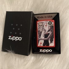 BNIB Zippo Skull King Queen Beauty Red Matte Windproof Pocket Lighter 29393