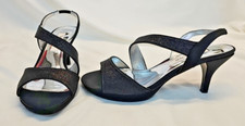 NINA New York BLACK SPARKLE Open-Toe Slip-On Shoes 3" Heels Womens Size 6.5 M