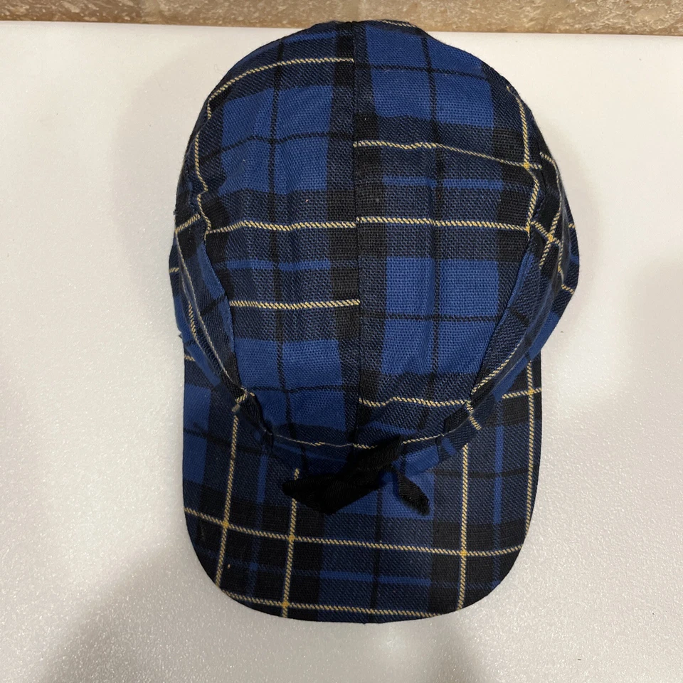 Vintage Deadstock 1960s Trapper Hat Cap Ear Flaps Men 7 1/8 Blue Tartan Plaid - Image 3 of 4