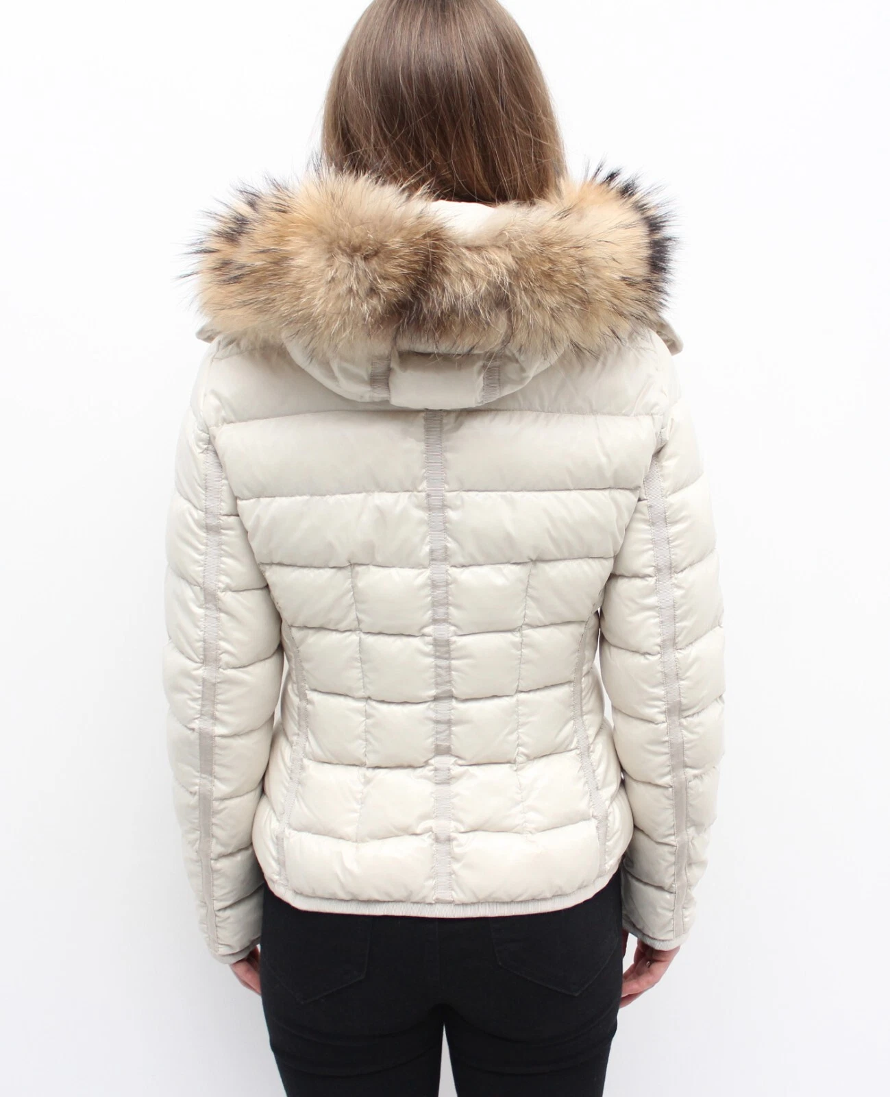 Giubbotto piumino trapuntato donna MONCLER Armoise con cappuccio bordo vera pelliccia taglia 1 S