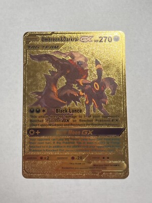 Pokemon Umbreon & Darkrai GX Tag Team Gold Foil Fan/Display Art Card NM