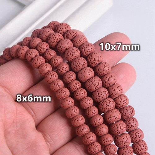 1 Strand Natural Volcano Lava Stone 8x6/10x7mm Rondelle Drum Shape Crafts Beads - Picture 4 of 16
