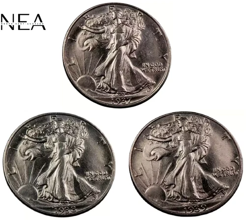 1937+1938+1939 Walking Liberty Half Dollar Lot ~ Borderline Uncirculated (AU++)
