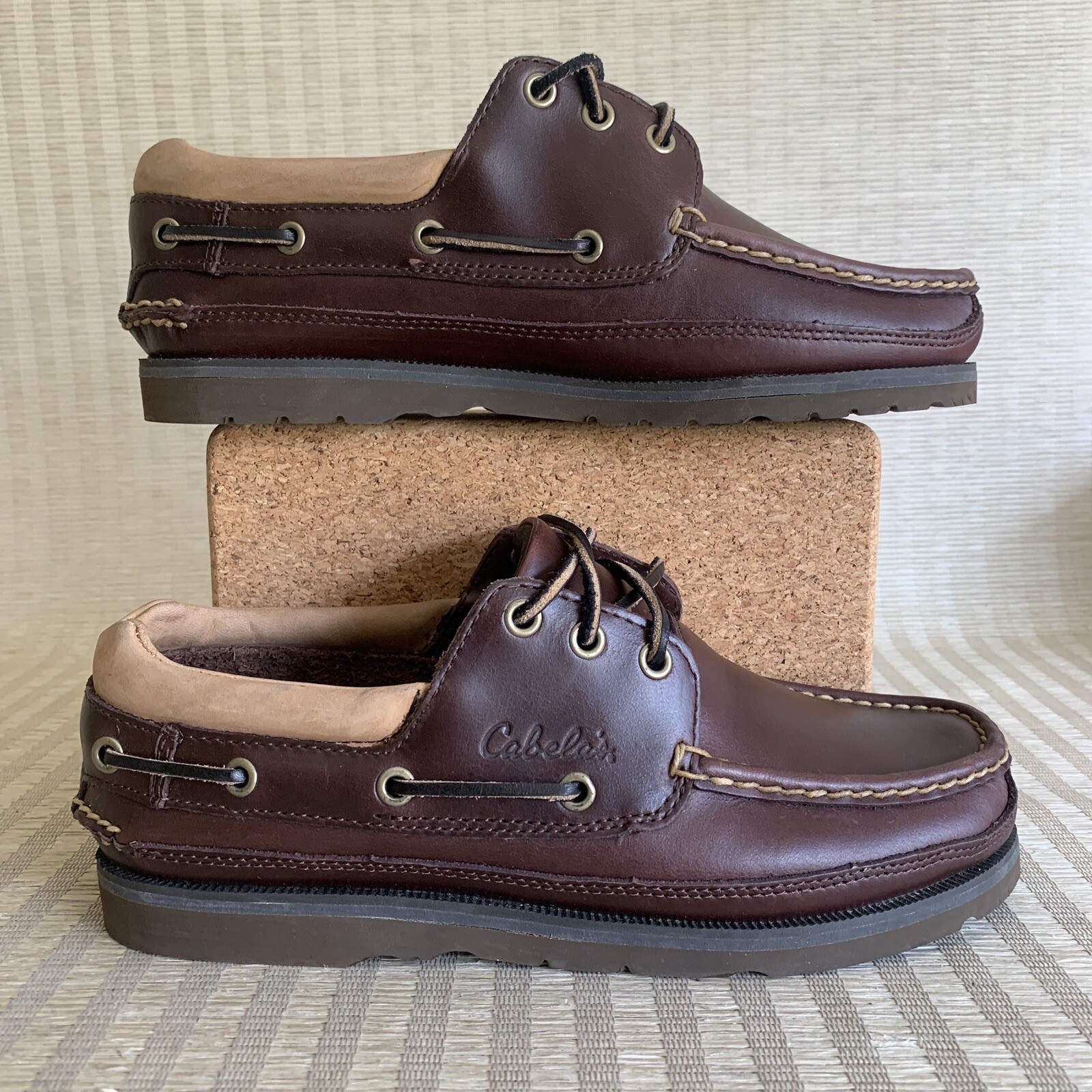 Cabelas Mens Moccasin Toe Leather Boat Shoes Vibram L… Gem