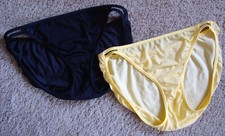2 Vassarette  Vanity Fair 8 XL Black Yellow Silky Double String Bikini Vintage