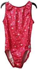 GK Elite Celestial Foil Leotard AS Adult Small Pink Leo Stars Gymnastics Dance