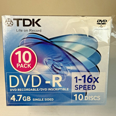 TDK DVD-R  X 10 4.7GB 1-16x Speed Recordable Blank Discs Data/Video Jewel Case