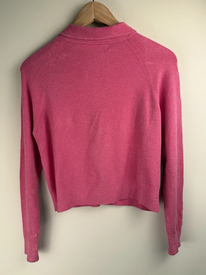 Cárdigan Cynthia Steffe Años 50 Rosa Abotonado Cuello Peter Pan Talla L Barbie Foto 2 de 4