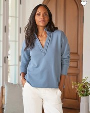 Frank  Eileen Patrick Popover Henley Triple Fleece Slate Blue 238 Sz Small NEW