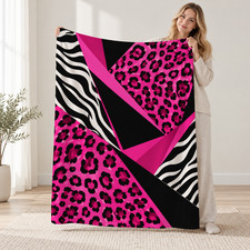Pink Leopard Zebra Stripe Coral Fleece Blanket