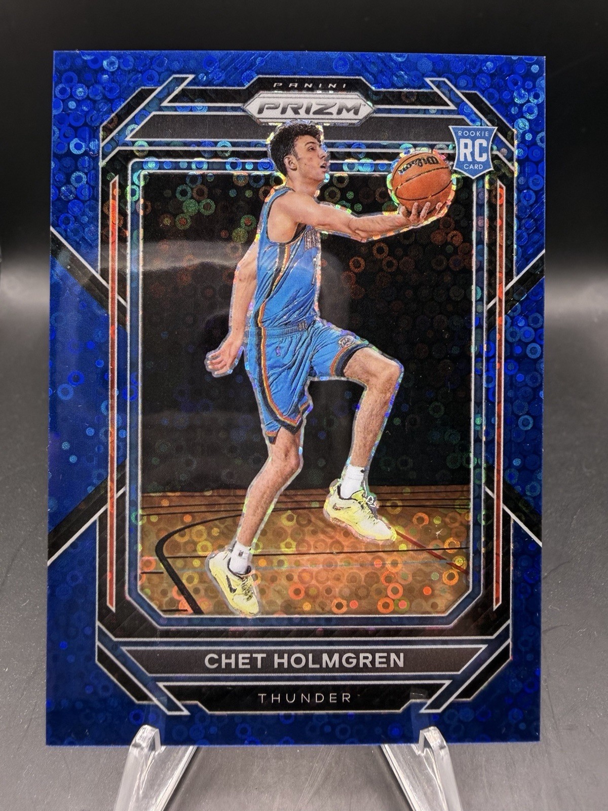 2022-23 Panini Prizm Chet Holmgren Fast Break Blue Disco Prizm Rookie Card #/150