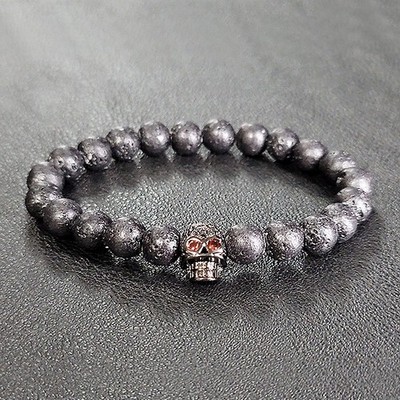 Nightjaw Skull Men's Bead Bracelet Basalt 8mm Stretch Gothic Vintage